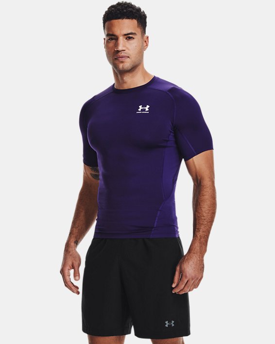 Men's HeatGear® Armour Short Sleeve, Purple, pdpMainDesktop image number 0